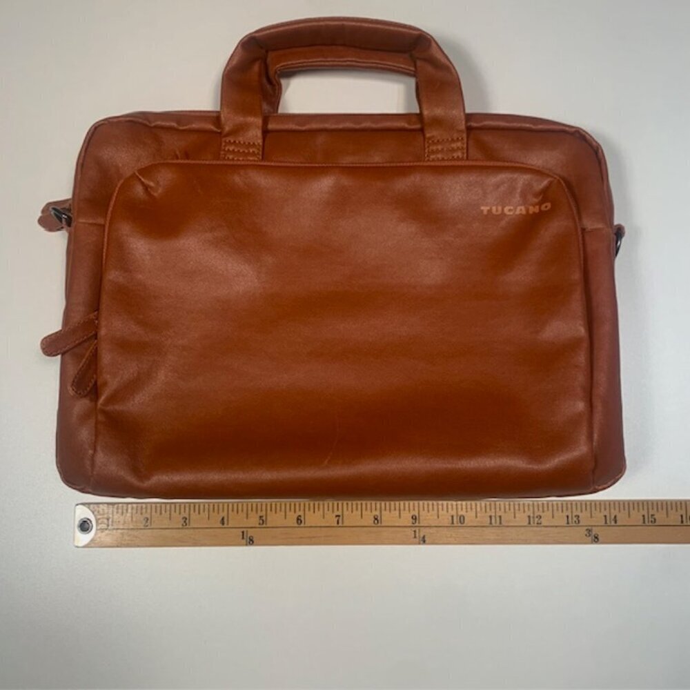 Tucano Brown Faux Leather Laptop Briefcase Top Handle Work Bag - Picture 4 of 7